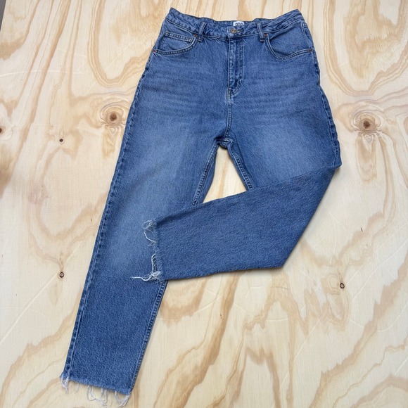 BDG Denim - BDG‎ Urban Outfitters Edie High Rise Straight Jeans Medium Wash Raw Hem Blue 32